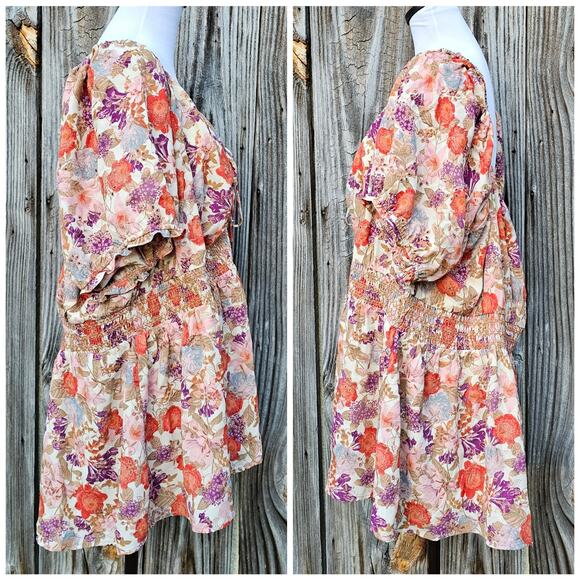 Puff Sleeve Babydoll Top Torrid Plus Size 4X Floral Print Eyelet Smocked Corset - Picture 2 of 9